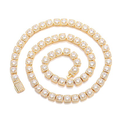 7mm Iced Out Square Link Chain Bracelet & Necklace, Hip Hop Jewelry for Men and Women