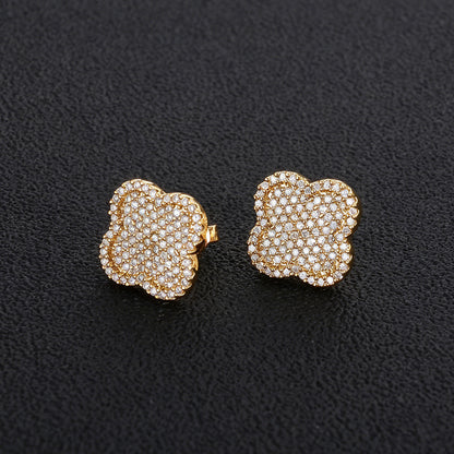 Clover Pave CZ Stud Hip Hop Earrings with Copper Base - EAR040