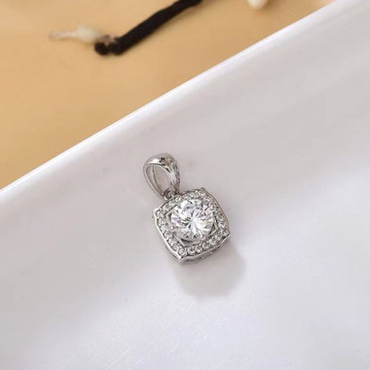 Yellow Moissanite Halo Pendant, Square Cushion Cut 3 Carat Style Necklace Charm