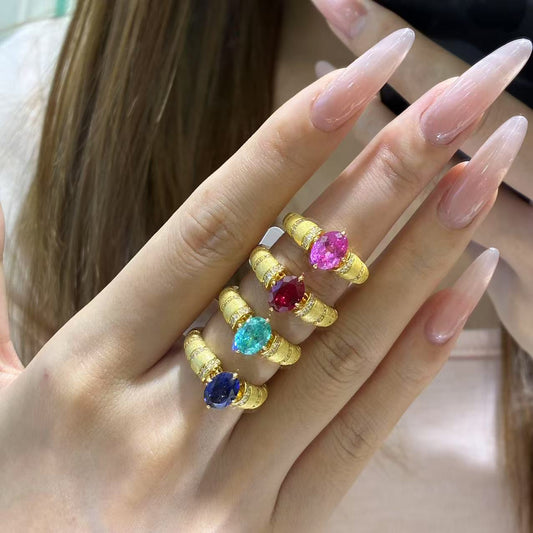 Vintage Oval Colored Gemstone Solitaire Ring, 1.5 Carat Lab-Grown, Textured Band product image