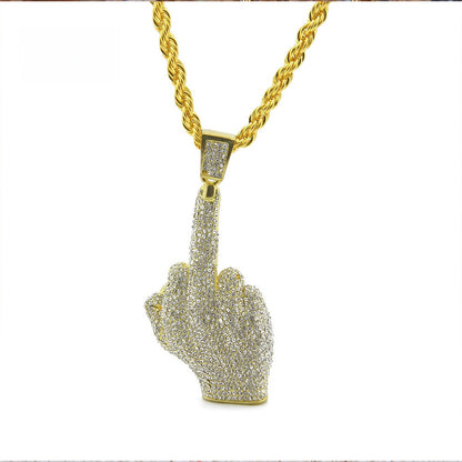 Men’s Iced Out Hand Gesture Pendant Necklace, Gold Plated or Silver Plated Hip Hop Statement Chain