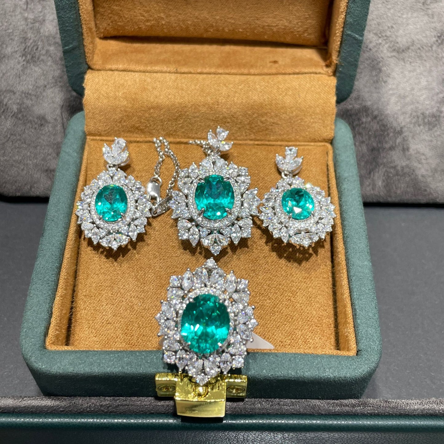 Teal Green Floral Pendant Necklace Set with Matching Earrings product image