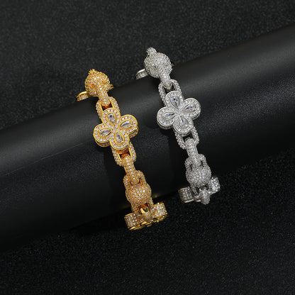 Hip Hop Four Leaf Clover Bubble Cubic Zirconia Bracelet for Men