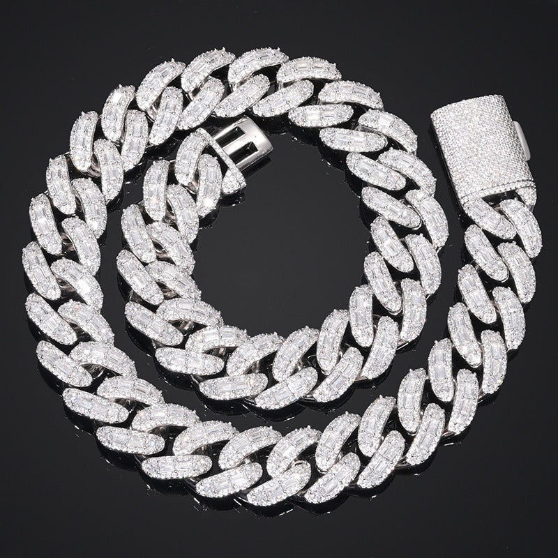 Iced Out Cuban Link Chain Necklace Bracelet - Round Cut Cubic Zirconia Hip Hop Unisex Statement Jewelry product image
