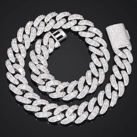 Iced Out Cuban Link Chain Necklace Bracelet - Round Cut Cubic Zirconia Hip Hop Unisex Statement Jewelry product image