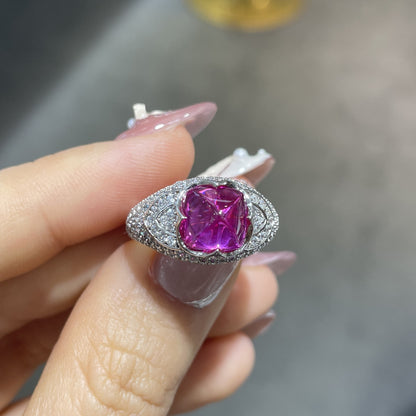 Lab-Grown Pink Sapphire Halo Ring, 925 Sterling Silver Cushion-Cut Ring