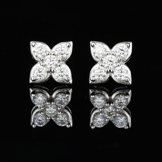 925 Silver Moissanite Flower Stud Earrings for Women and Men, Luxury Sparkly Floral Earrings product image