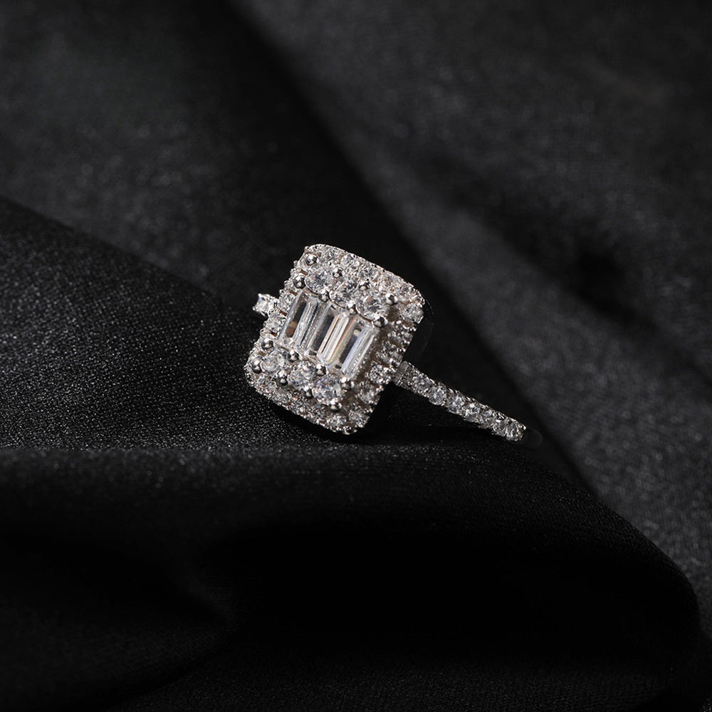 Unisex Square Cubic Zirconia Statement Ring in Gold or Silver Color