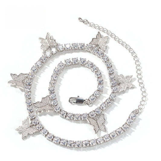 Butterfly Cubic Zirconia Tennis Chain Necklace for Women & Men – Silver, Pink or Gold Plated Statement Pendant Necklace