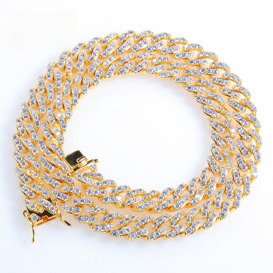 Iced Out Cuban Link Chain Bracelet, Anklet & Necklace with Cubic Zirconia in Gold and Silver Tone