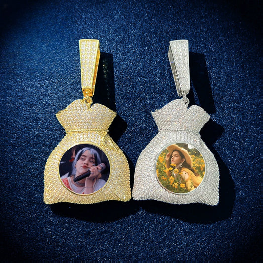 Unisex Hip Hop Money Bag Photo Necklace