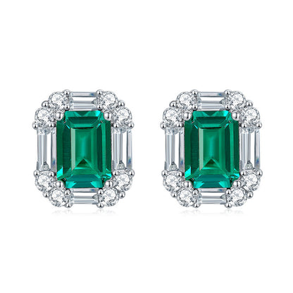 Lab-Created Emerald Green Octagon Stud Earrings with Clear Accents