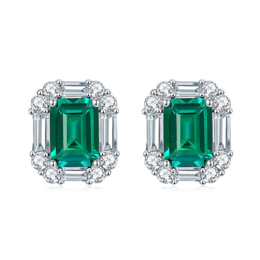 Lab-Created Emerald Green Octagon Stud Earrings with Clear Accents product image