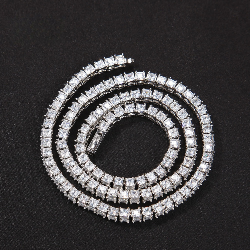Unisex Triple-Sided Cubic Zirconia Tennis Chain Necklace in Gold Plated or Silver Plated Copper, 16 Inch & 18 Inch Statement Pendant Chain product image