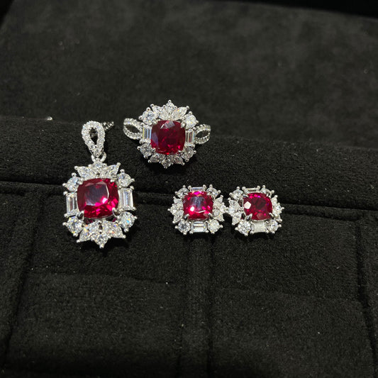 Cushion Red Gemstone Halo Ring for Women, Vintage Style Statement Jewelry product image