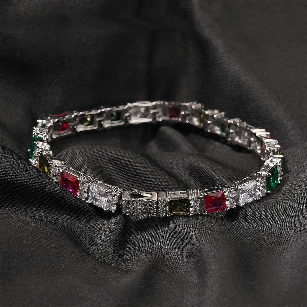 Iced Out Multicolor Cubic Zirconia Chain Bracelet for Women & Men - Trendy Statement Tennis Link Bracelet