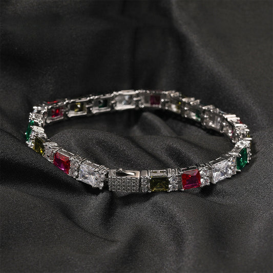 Iced Out Multicolor Cubic Zirconia Chain Bracelet for Women & Men - Trendy Statement Tennis Link Bracelet