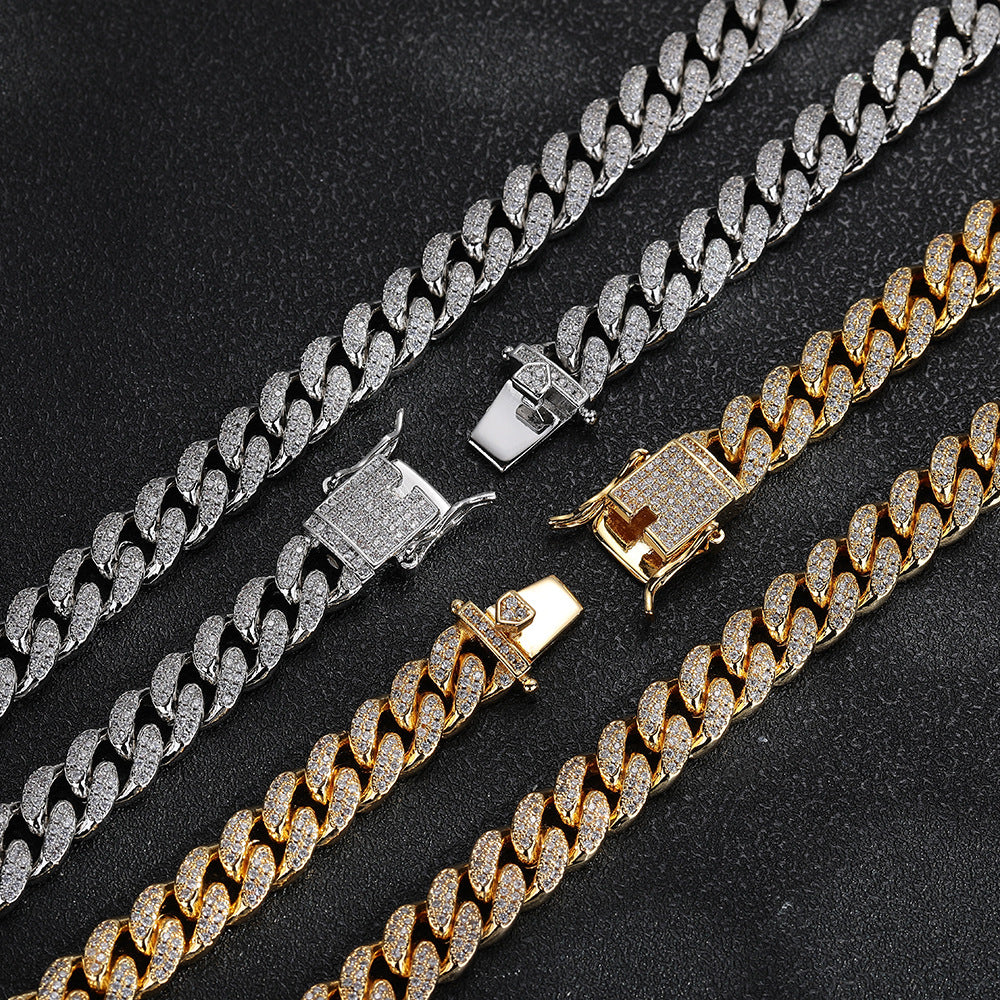 10mm Iced Out Cuban Link Bracelet, Zircon Hip Hop Chain for Men Women