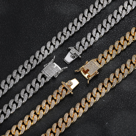 10mm Iced Out Cuban Link Bracelet, Zircon Hip Hop Chain for Men Women