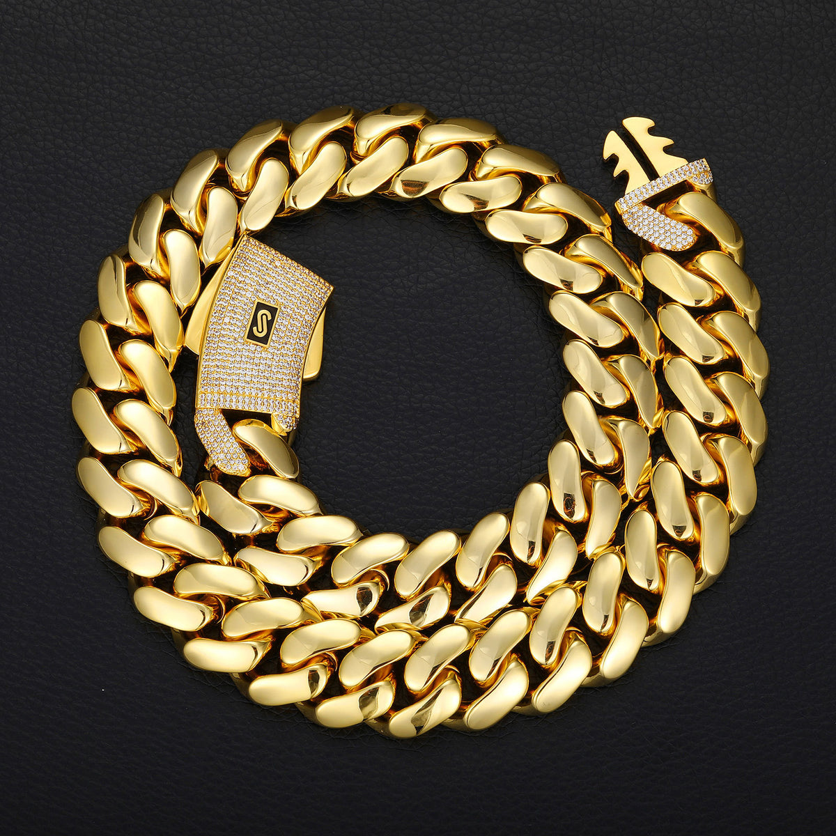 Gold-Tone Cuban Link Chain Necklace & Bracelet Set with Cubic Zirconia Clasp product image