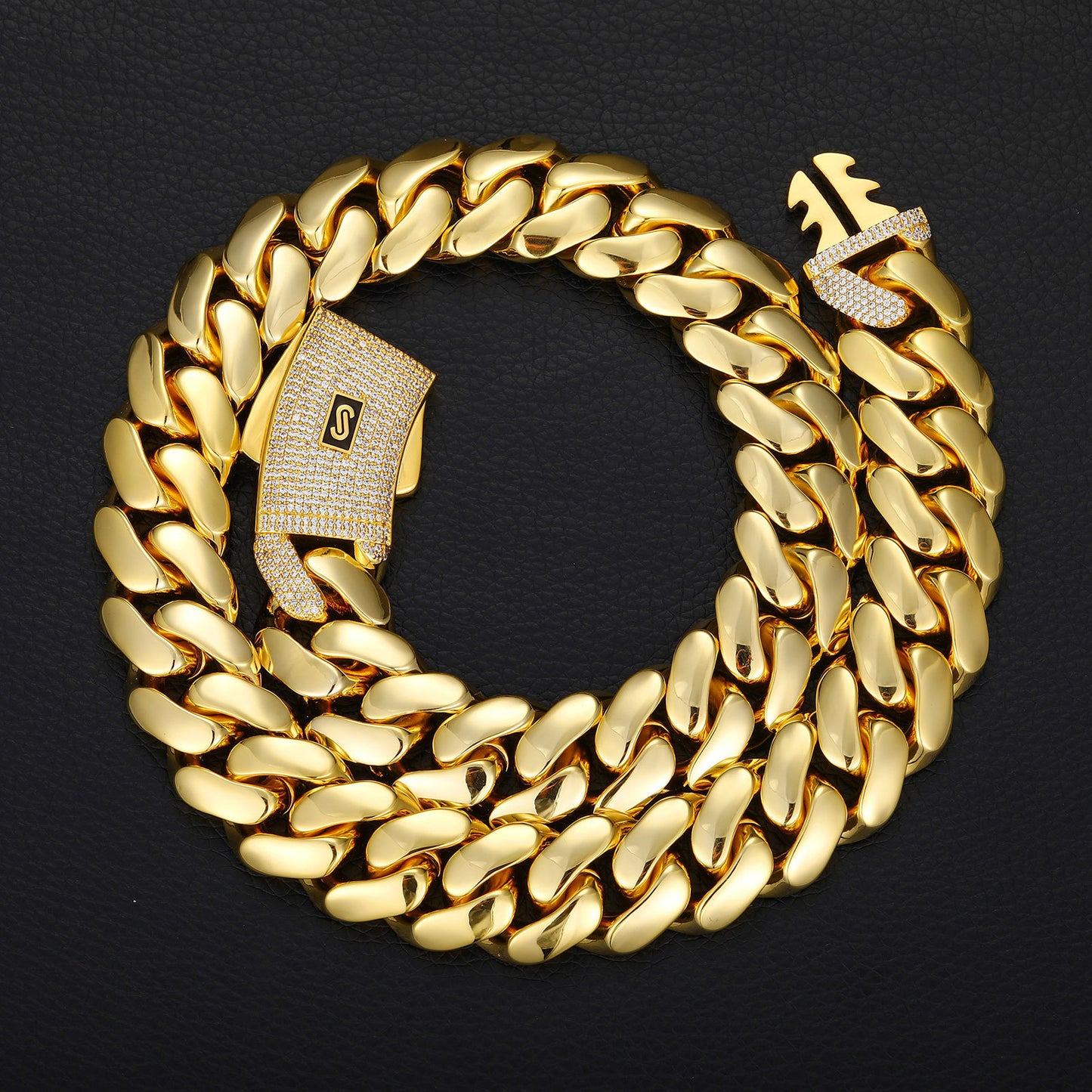 Gold-Tone Cuban Link Chain Necklace & Bracelet Set with Cubic Zirconia Clasp product image
