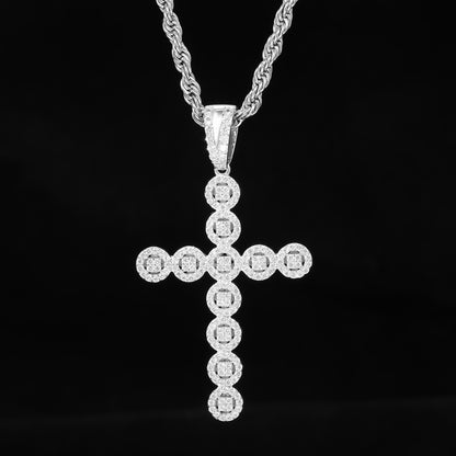 Men's Hip Hop Cross Pendant Necklace, Geometric Zircon Rope Chain