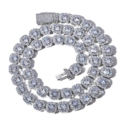 10 mm Square Cluster CZ Link Hip Hop Necklace with Copper Base - CHA091