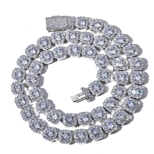 10 mm Square Cluster CZ Link Hip Hop Necklace with Copper Base - CHA091 product image