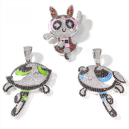 Cute Cartoon Cubic Zirconia Pendant Necklace for Women with 24 Inch Twist Chain