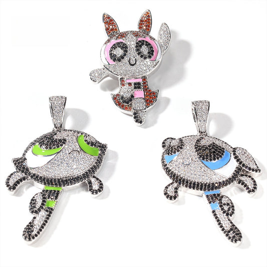 Cute Cartoon Cubic Zirconia Pendant Necklace for Women with 24 Inch Twist Chain