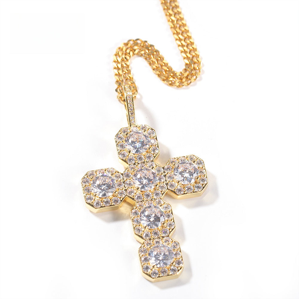 Cubic Zirconia Cross Pendant Necklace for Women - Gold or Silver Tone Chain, Cuban or Twist Chain, Statement Faith Jewelry