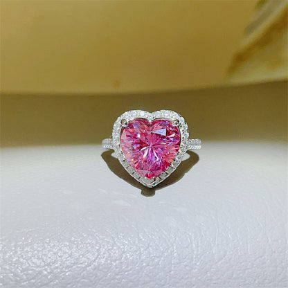 Pink Heart Moissanite Halo Ring for Women – 1 Carat, 2 Carat, 5 Carat Engagement Ring