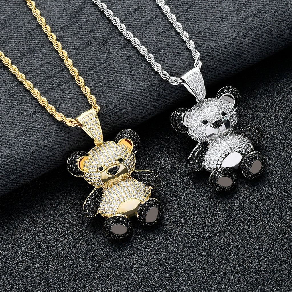 Hip Hop Bear Cat Cubic Zirconia Pendant Necklace for Men and Women