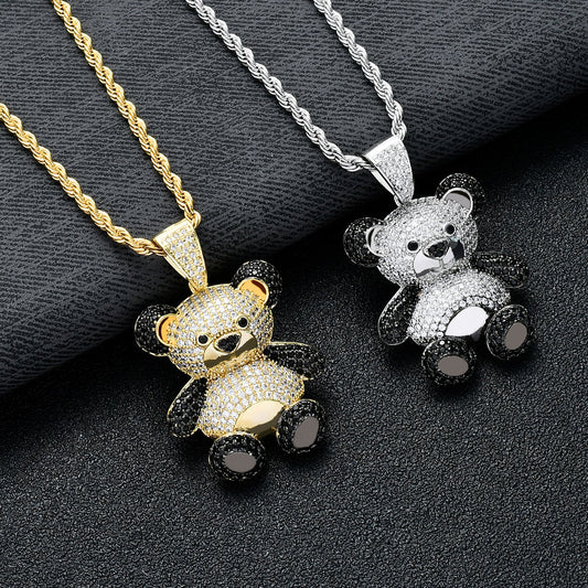 Hip Hop Bear Cat Cubic Zirconia Pendant Necklace for Men and Women