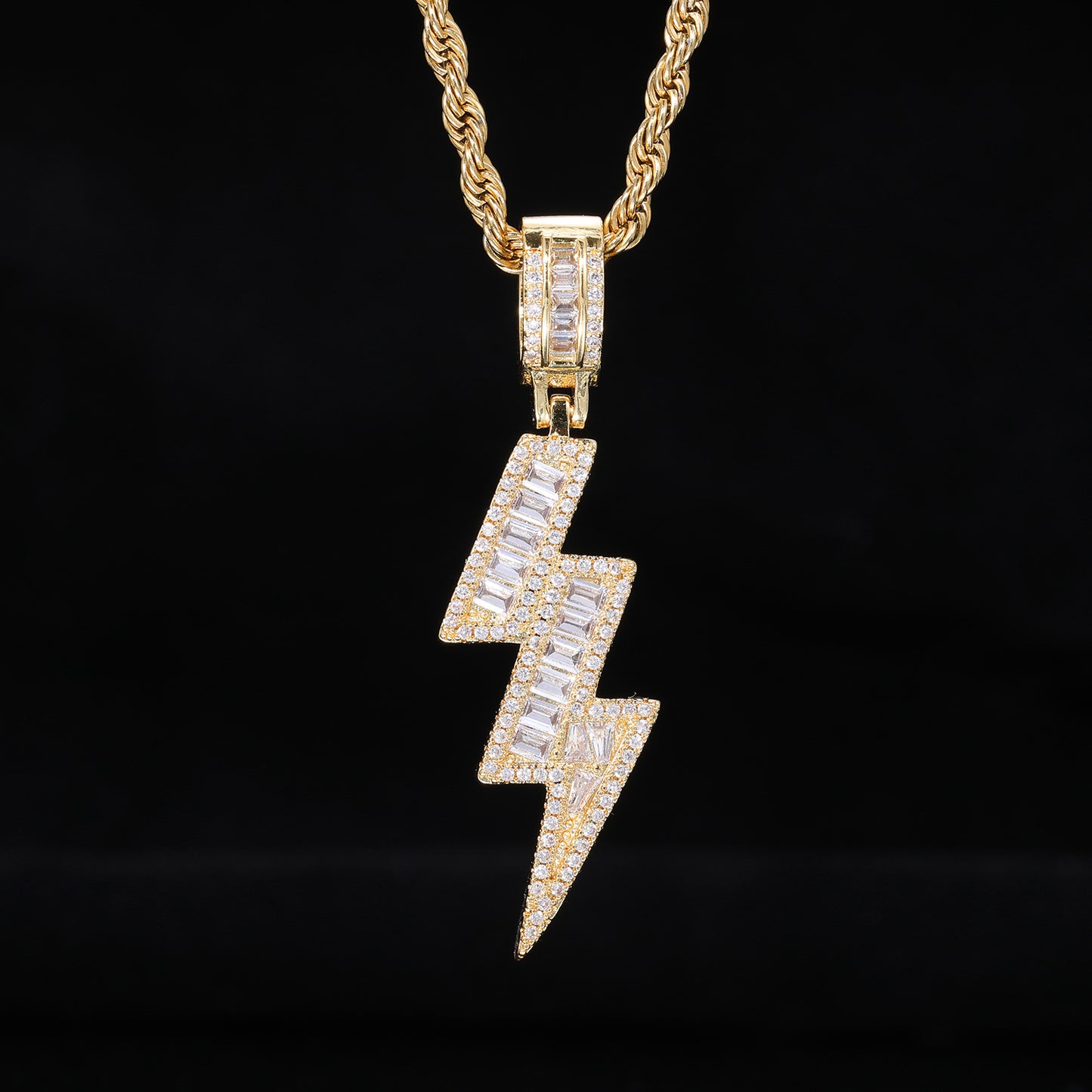 Lightning Bolt Zircon Pendant Necklace, Hip Hop Chain Jewelry for Men product image