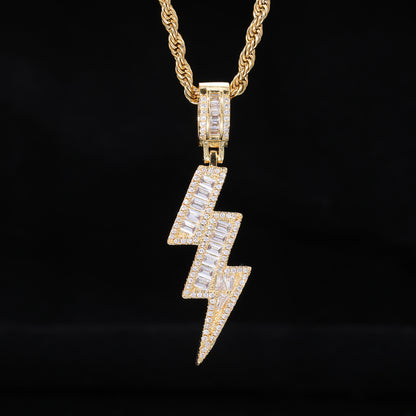 Lightning Bolt Zircon Pendant Necklace, Hip Hop Chain Jewelry for Men
