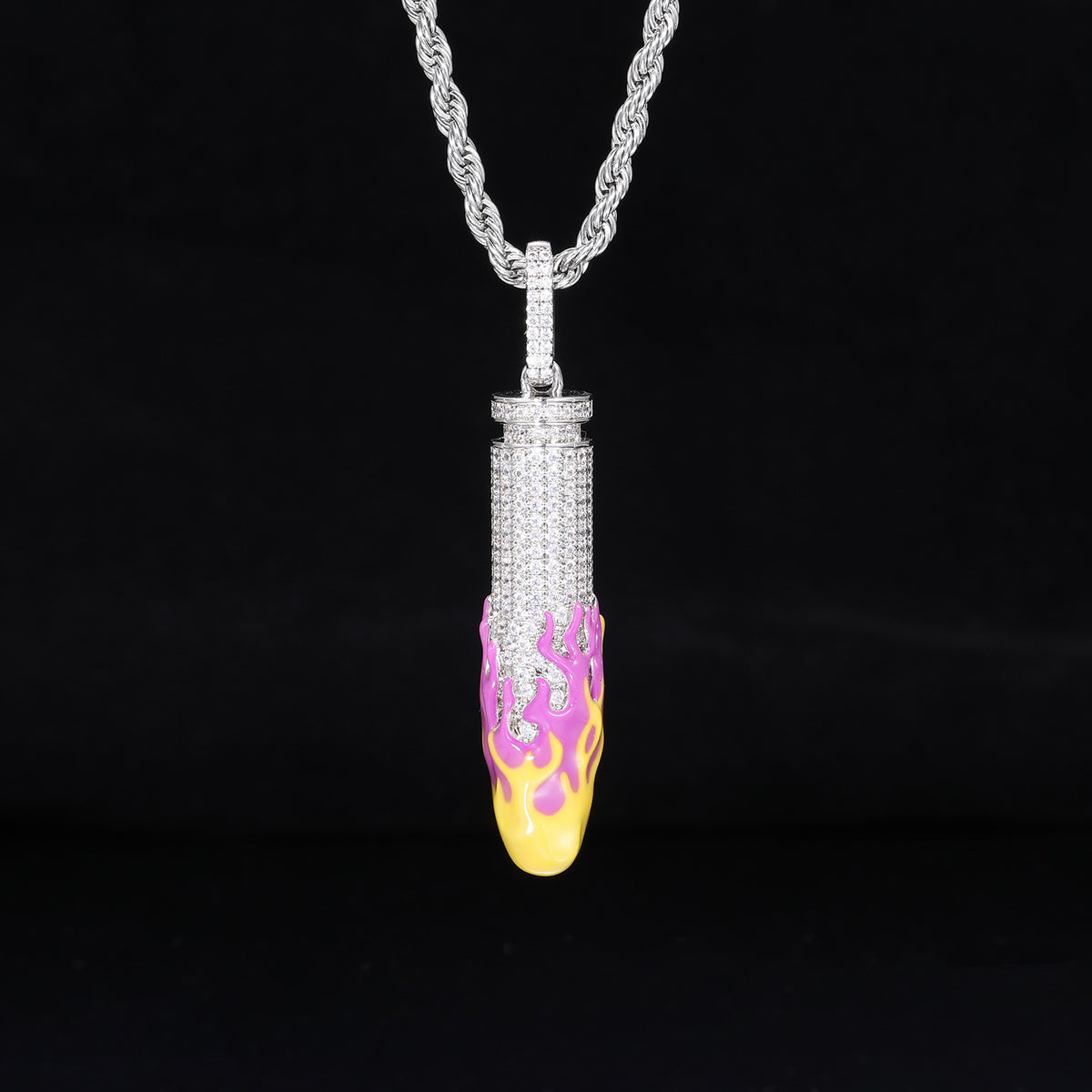 Hip Hop Bullet Pendant Necklace with Zircon Flame Enamel, Rope Chain Style product image