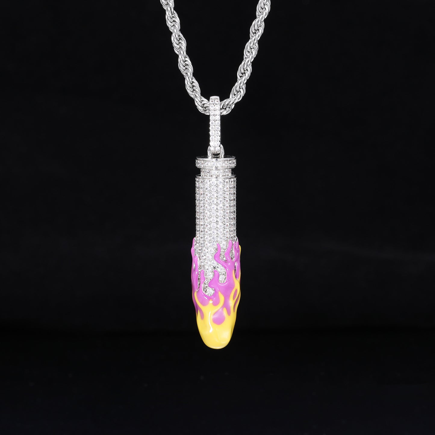 Hip Hop Bullet Pendant Necklace with Zircon Flame Enamel, Rope Chain Style product image