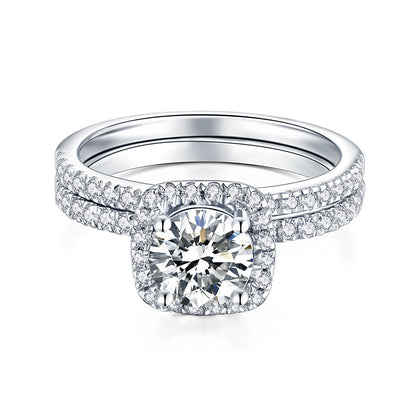 925 Silver 18K Gold Plated Moissanite Halo Ring, Double-Layer Square Cushion Ring