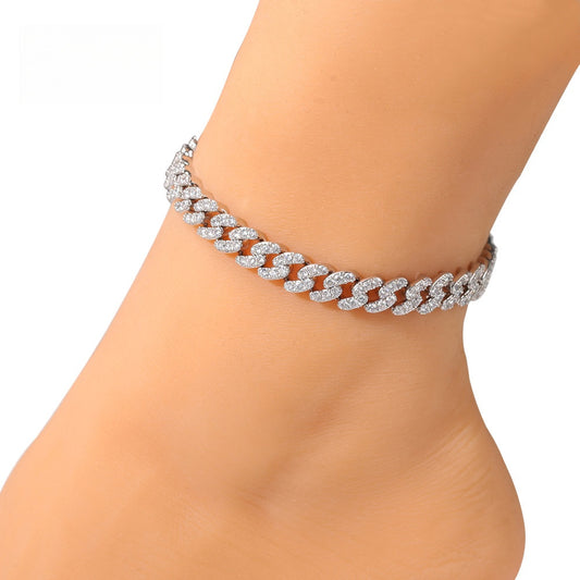 Sparkling Cuban Link Anklet for Women – Crystal Paved Chain Anklet in Gold, Silver, Pink & Half Pink Half White