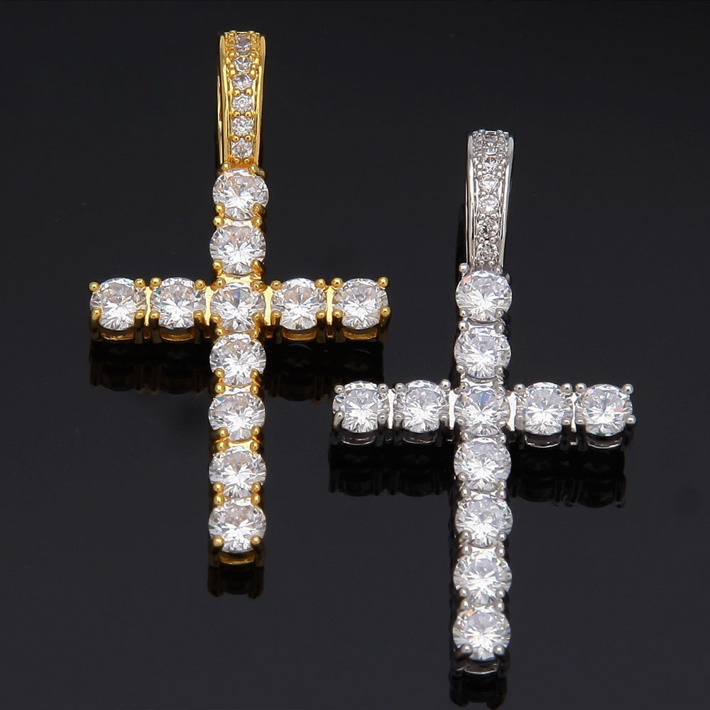 Iced Out Cross Pendant Necklace for Men - Cubic Zirconia Copper Pendant with Gold or Silver Tone Chain product image