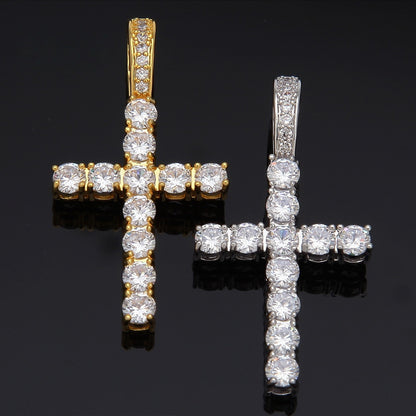 Iced Out Cross Pendant Necklace for Men - Cubic Zirconia Copper Pendant with Gold or Silver Tone Chain