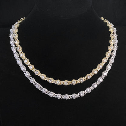 7.5 mm Round Cluster CZ Cuban Copper Necklace or Bracelet - CHA318