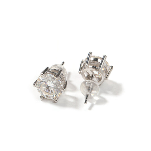 Unisex Silver Hexagon Stud Earrings with Clear Cubic Zirconia - Hip Hop Statement Earrings in Gold or Silver Tone