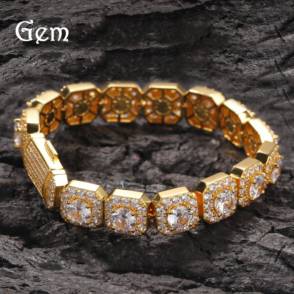 Unisex Iced Cubic Zirconia Chain Bracelet in Gold or Silver Tone - Hip Hop Statement Link Bracelet 7 Inch / 8 Inch