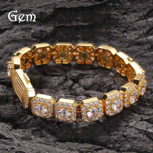 Unisex Iced Cubic Zirconia Chain Bracelet in Gold or Silver Tone - Hip Hop Statement Link Bracelet 7 Inch / 8 Inch