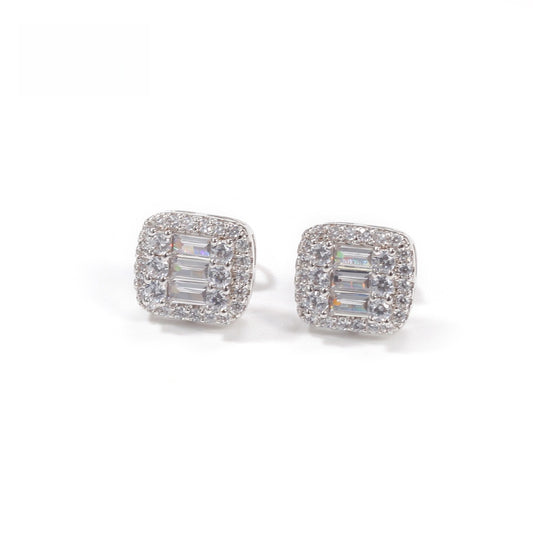 Minimalist Square Cubic Zirconia Stud Earrings for Women & Men in Gold or Silver Tone