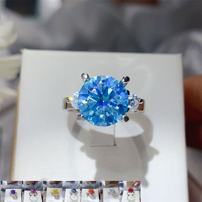 5 Carat Three Stone Moissanite Ring for Women, Colorful Geometric Engagement Ring