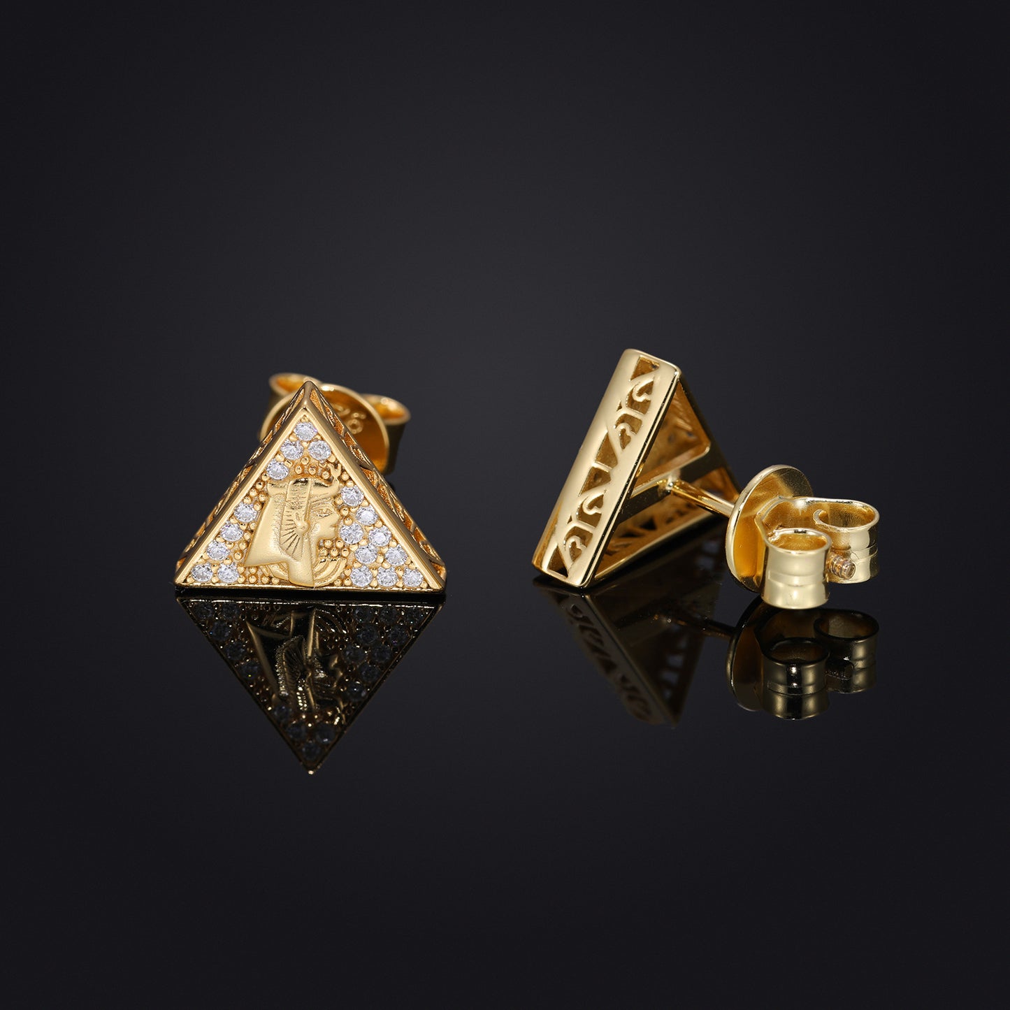 Geometric Triangle Stud Earrings, Sparkling Stone Hip Hop Earrings for Men and Women product image