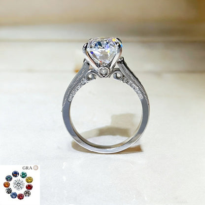 8 Carat Oval Moissanite Ring for Women, Geometric Halo Style Engagement Ring, Color Stone Statement Ring